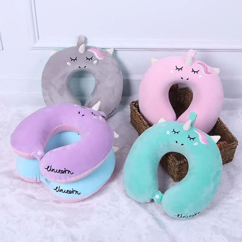 Portable Unicorn U Shaped Travel Pillow Car Air Flight Infla