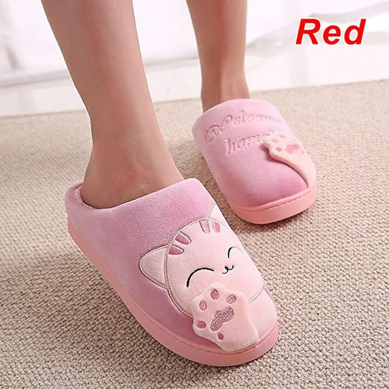 

Dropshipping Women Winter Home Slippers Cartoon Cat Shoes 2021 Soft Warm House Slippers Indoor Bedroom Slippers Couples