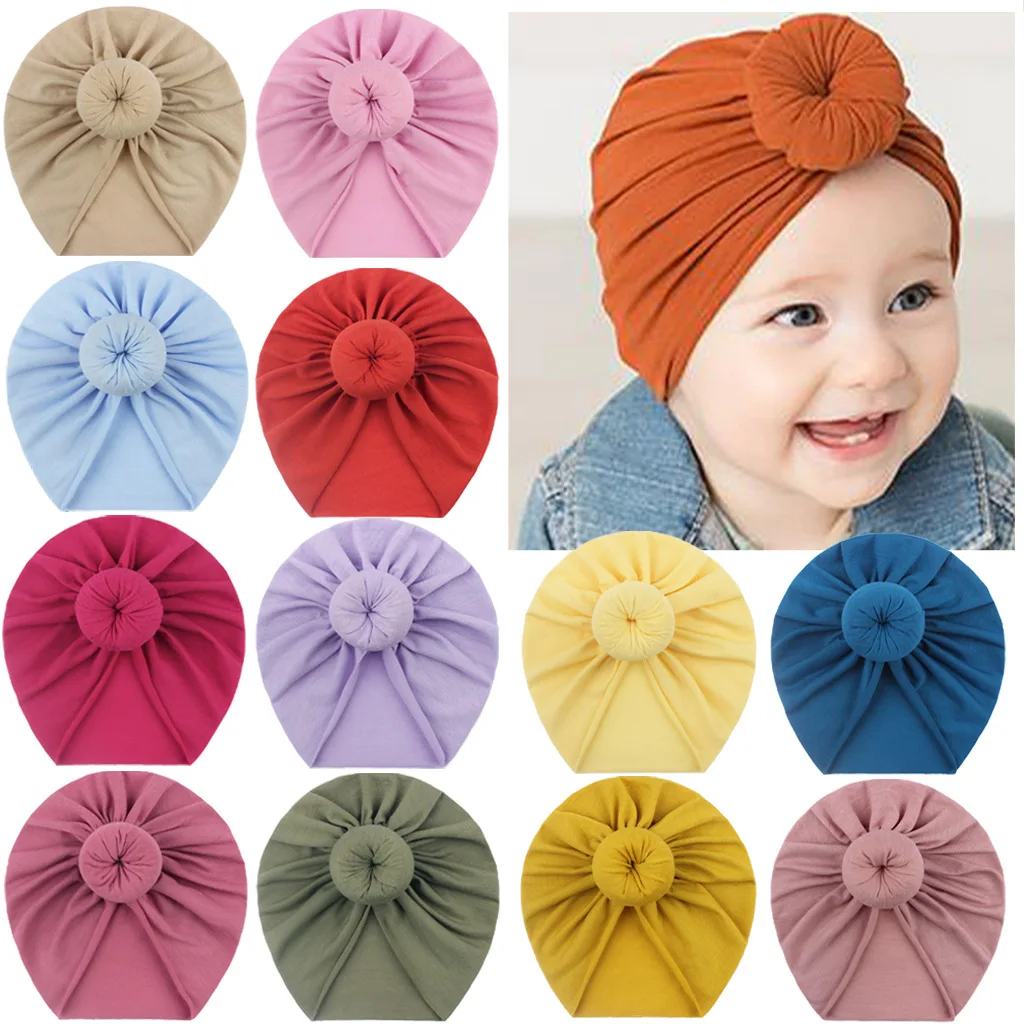Autumn Winter Round Cotton New Turban for Baby, Round With Knot, Head Accessory for Children And Adults ，Multiple Colors  - buy with discount