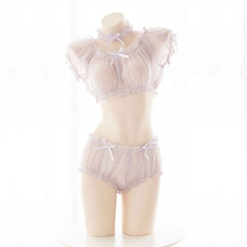 Сексуальный женский комплект из 2 предметов с бантом и оборками Женский мягкий