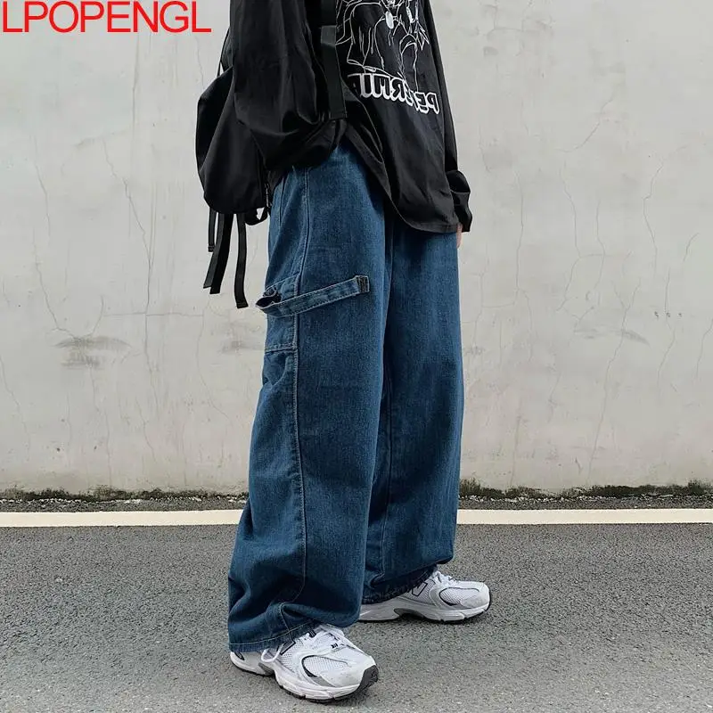 

Korean Style Hip-hop Fashion Straight Leg Patchwork Jeans Couple Denim Trousers Loose Harajuku Casual Overalls Women's