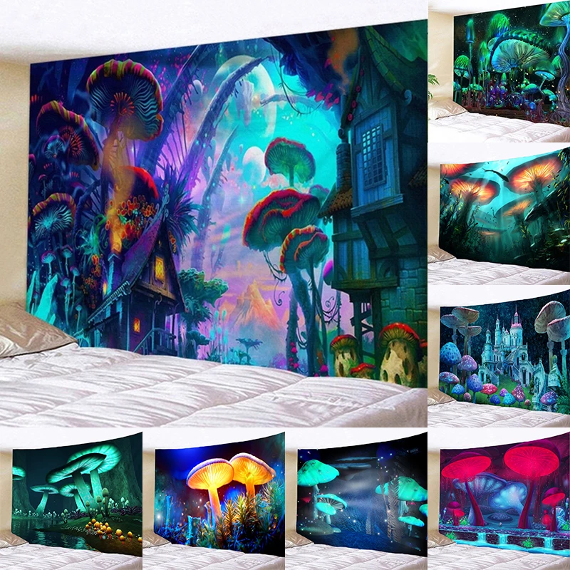 

Психоделическая искусственная ткань для стен в стиле Триппи, гобелен в стиле хиппи, фантазия, искусственный настенный гобелен для украшени...