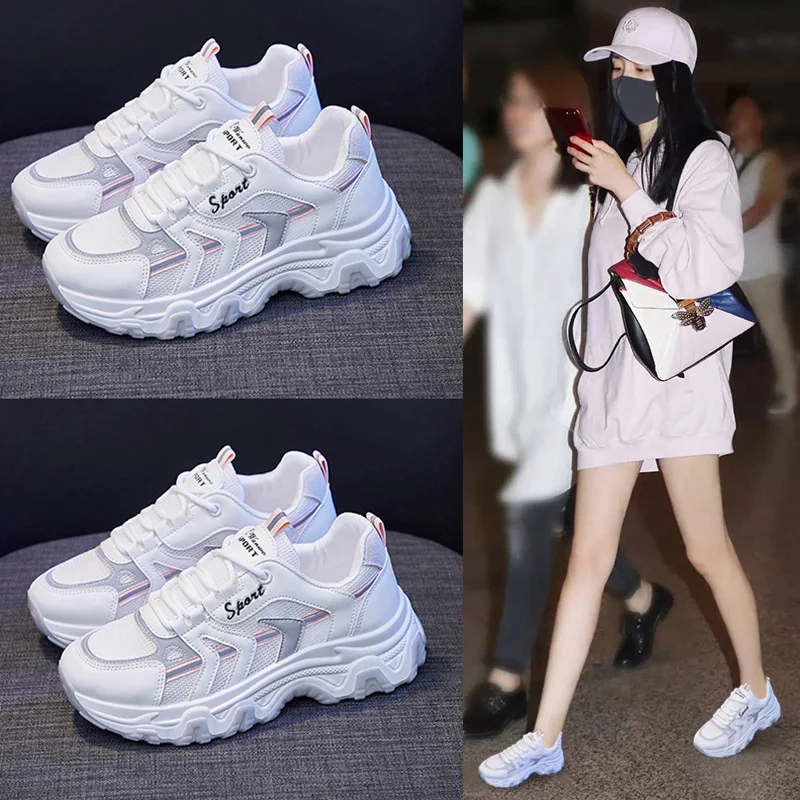 

Женская обувь, Новинка лета 2021, дышащие сетчатые туфли для папы, Женская Студенческая спортивная обувь в Корейском стиле, женская обувь на п...