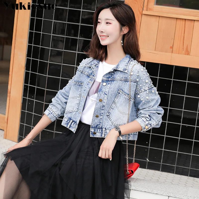 Женская джинсовая куртка размера плюс короткая Весенняя женская одежда