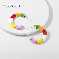 flscdyed candy rainbow colors cute opening round shape gold hoop earrings for women volute fahion girl stud earring jewelry