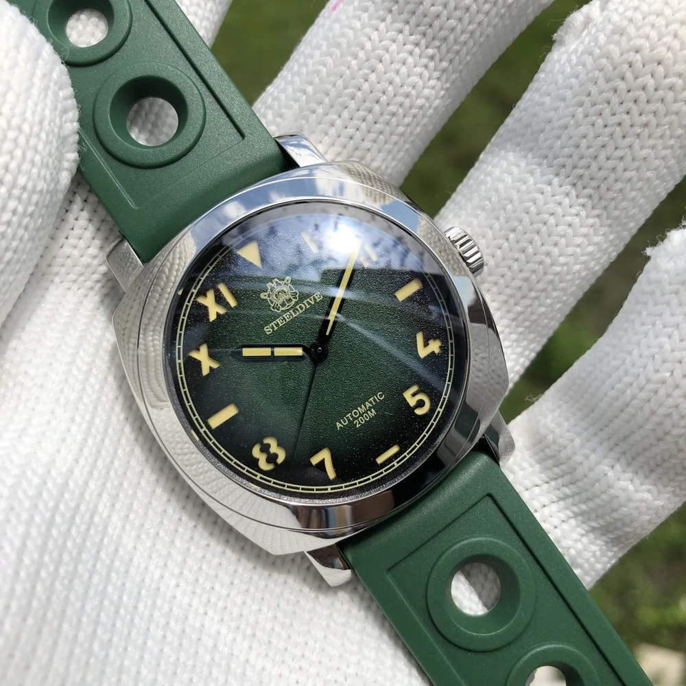 SD1938 Steeldive Марка Корпус из нержавеющей стали Зеленый циферблат C3 Светящиеся 20ATM