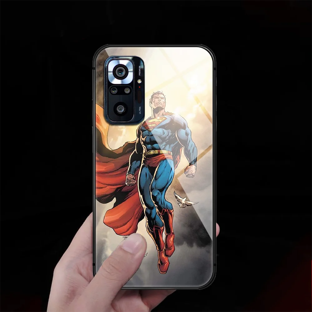 

Super Hero S-Superman Tempered Glass Phone Case Cover For Xiaomi Redmi Note 7 8 9 10 K40 A C S T Pro Black Coque Waterproof Soft