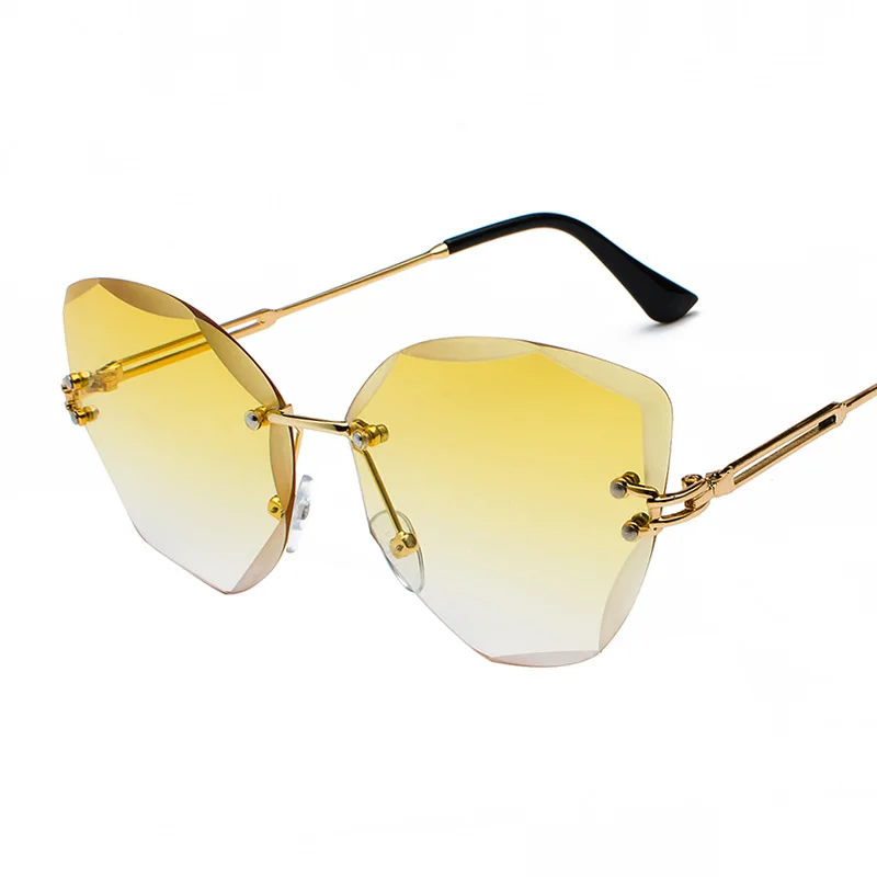 

Seemfly Irregular Rimless Sunglasses With Cut Edges Cat Eye Gradient Ocean Color Lens Sunshade New Stylish Luxury Gift For Women