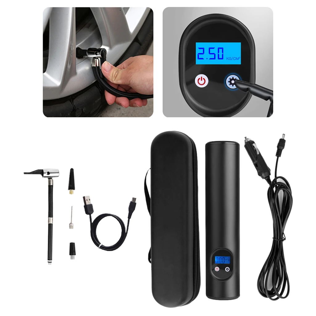 

Air Compressor with Emergency LED Light Lithium Battery for Motorcycle Car