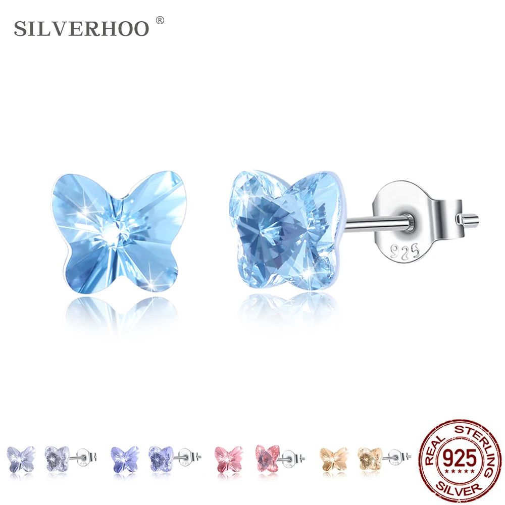

New Earrings For Women 925 Sterling Silver Butterfly Shape Crystal Earring Luxury Fine Jewelry Stud Earrings Cute S925 Ear Stud