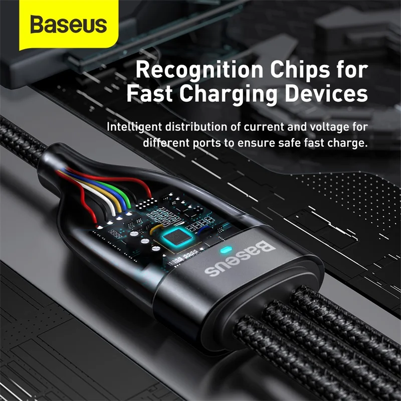 baseus 3 in 1 usb cable for iphone 13 12 pro max 100w fast charging micro usb type c cable for macbook pro samsung xiaomi free global shipping