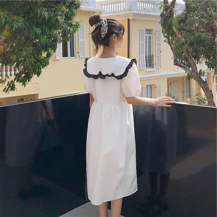 2021 Summer New Style Nightdress Women's Loose Nightgown Doll Collar Dress Medium Length A-line Skirt Home Clothes Sleepwear