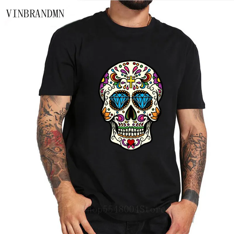 Футболка с мексиканским сахарным черепом для мужчин искусственная Хлопковая