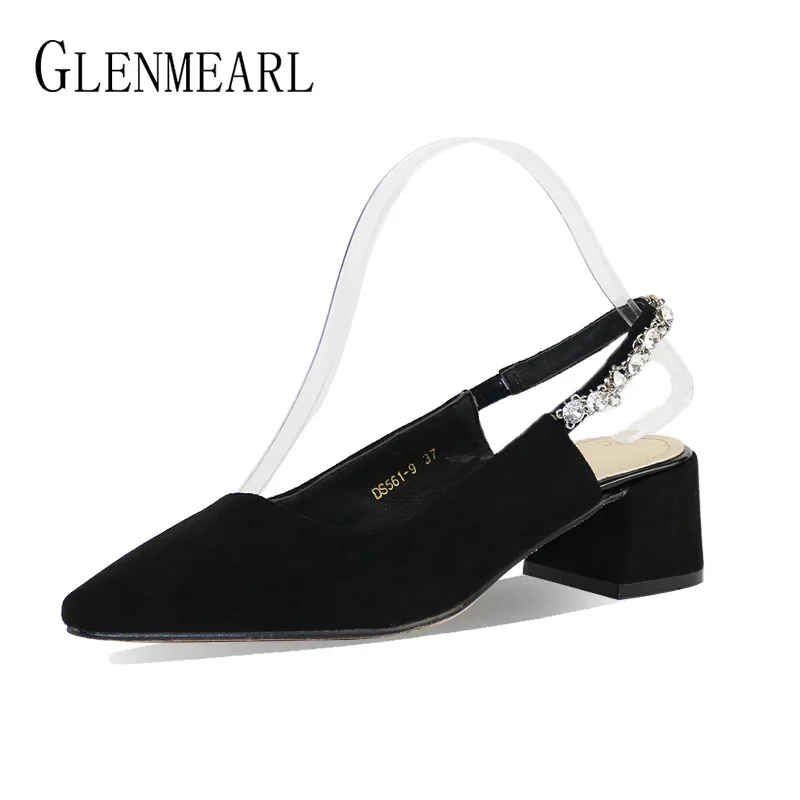 Женские туфли лодочки на высоком каблуке вечерние со стразами толстом черные