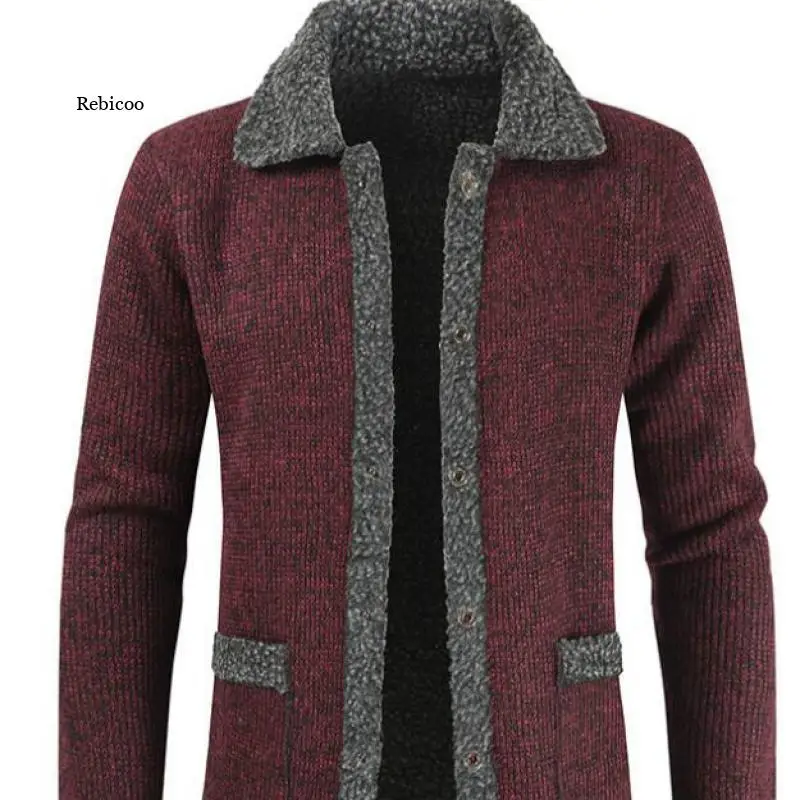 

2021 зимний Кардиган мужской однотонный Цвет шить теплый свитер куртка для мужчин модный кашемировый свитер вязаный кардиган