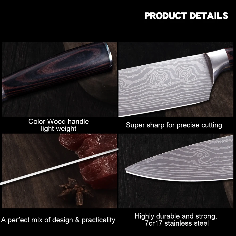 Muz 8 дюймов нож шеф повара японский из нержавеющей стали Шлифовальный лазерный с