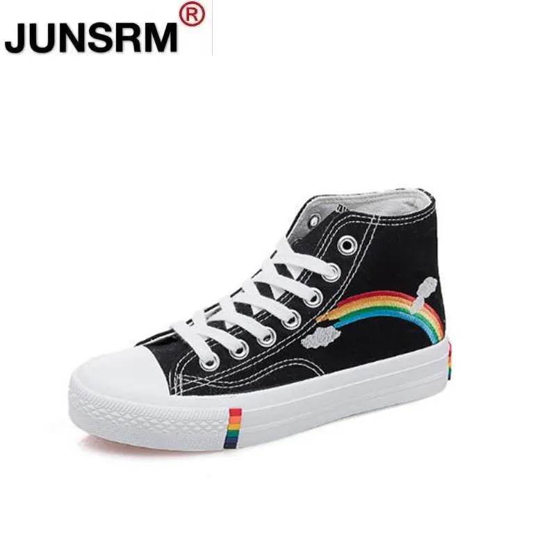 

Women Fashion Vulcanized Shoes Women Sneakers New Retro Rainbow Canvas Shoes Ladies Flat Fashion Comfort High Top Shoes