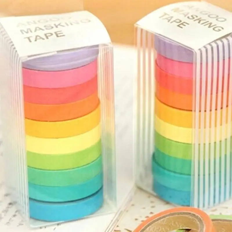 

B2RD 10Pcs/Lot Macarons Masking Washi Tape Set DIY Craft Decor Scrapbooking Tape for Diary Album Stationery School Supplies