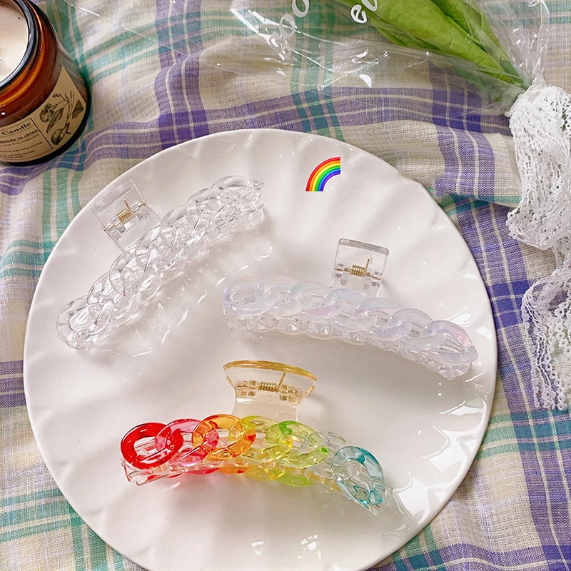 

Barrettes Hair Clips Hair Claw For Women Acrylic Hairpins Hair Crab Claws Girls Transparent Rainbow Hair Accessories Decoration