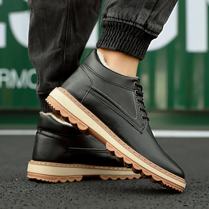 Men's Winter Shoes high-top boots leather waterproof youth all-match plus velvet warm casual shoes Male Sneakers