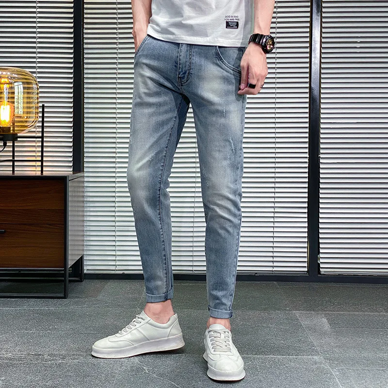 

2021 spring new men's jeans slim straight leg pants fashion men's casual pants trend pants