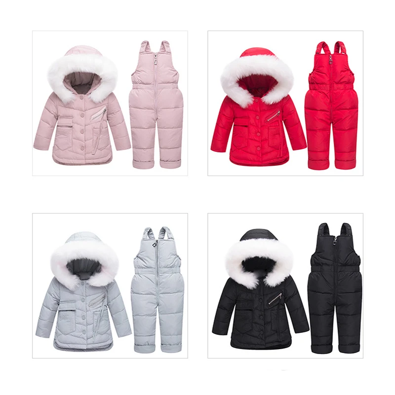 Medium Long Down Jacket Set Children Warm Down Coat Boys Girls Thick Winter Clothing Kids Snowsuit Toddler New Year Clothing