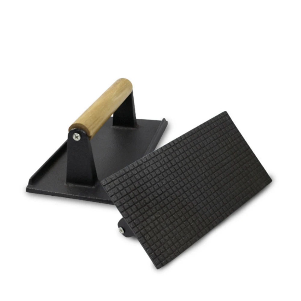 

Kitchen Heavy Cast Flat Iron Steak Weight/Bacon Press with Wooden Handle, Heavy-Weight Grill Press Commercial Grade Burger