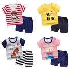 Комплект летней одежды для маленьких мальчиков и девочек, комплект одежды для новорожденных мальчиков и девочек, Спортивная футболка и шорты, одежда для маленьких мальчиков и девочек