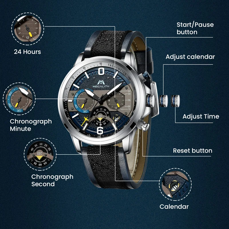 Relojes Para Hombre MEGALITH 2019 мужские часы многофункциональные кварцевые наручные