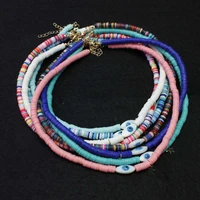 evil eye polymer clay choker necklace 2021 new trendy metal star charm colorful polymer clay disc beads necklace jewelry