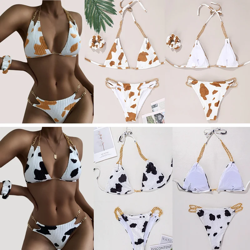

Sexy Cow Print Bikini Set Women Cut Out Push Up Swimsuit Summer Bathing Suit Beachwear Padded Swimwear
