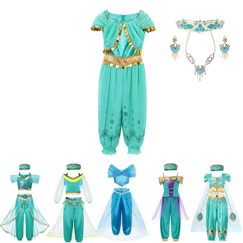 

VOGUEON Arabian Princess Aladdin Jasmine Fancy Costume Children Girls Sequins Halloween Party Cosplay Dress Up Outfit Clothes