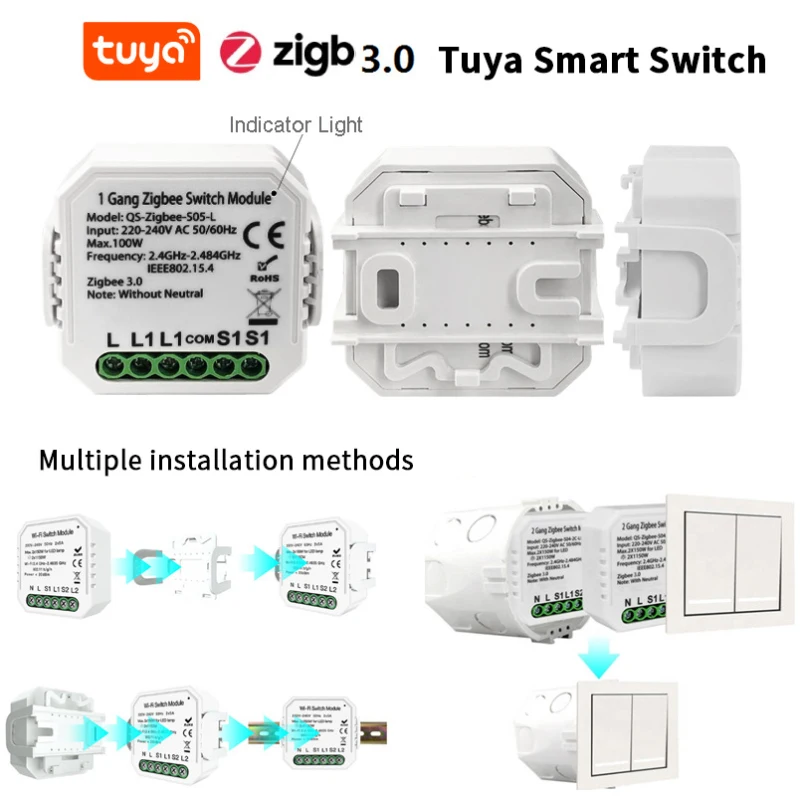 

Tuya ZigBee 3.0 Smart Switch Relay Module Tuya/Smart Life App Remote Control 220-240V No Neutral Work With Alexa Google Home