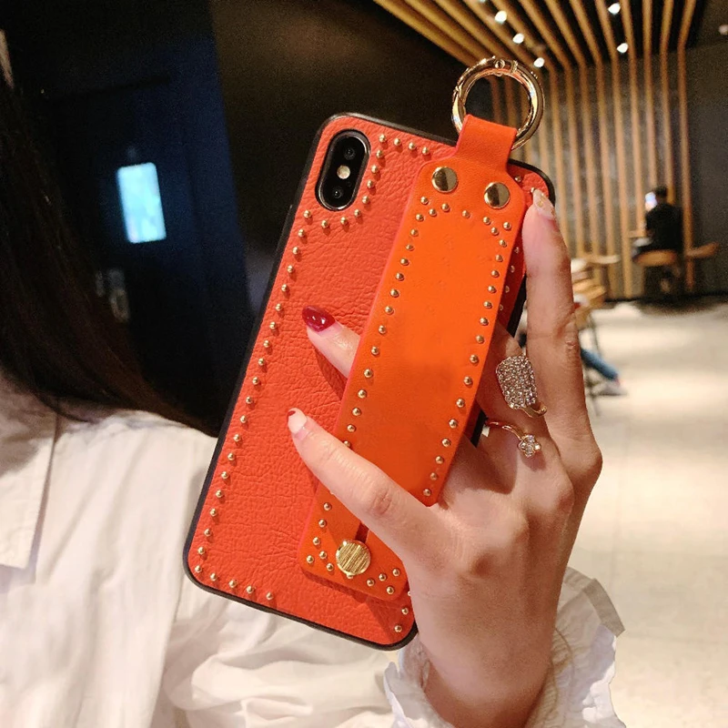 Orange SYCASE модный портативный кожаный чехол для телефона samsung S8 S9 S10 Plus S10E, защитный чехол на запястье - Цвет: Orange