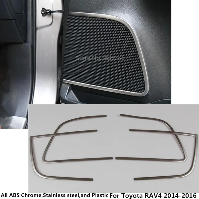 

For Toyota RAV4 2014 2015 2016 Car Door Detector Stick Stainless Steel Inside Audio Speak Sound Cover Ring Circle Lamp Trim 4pcs