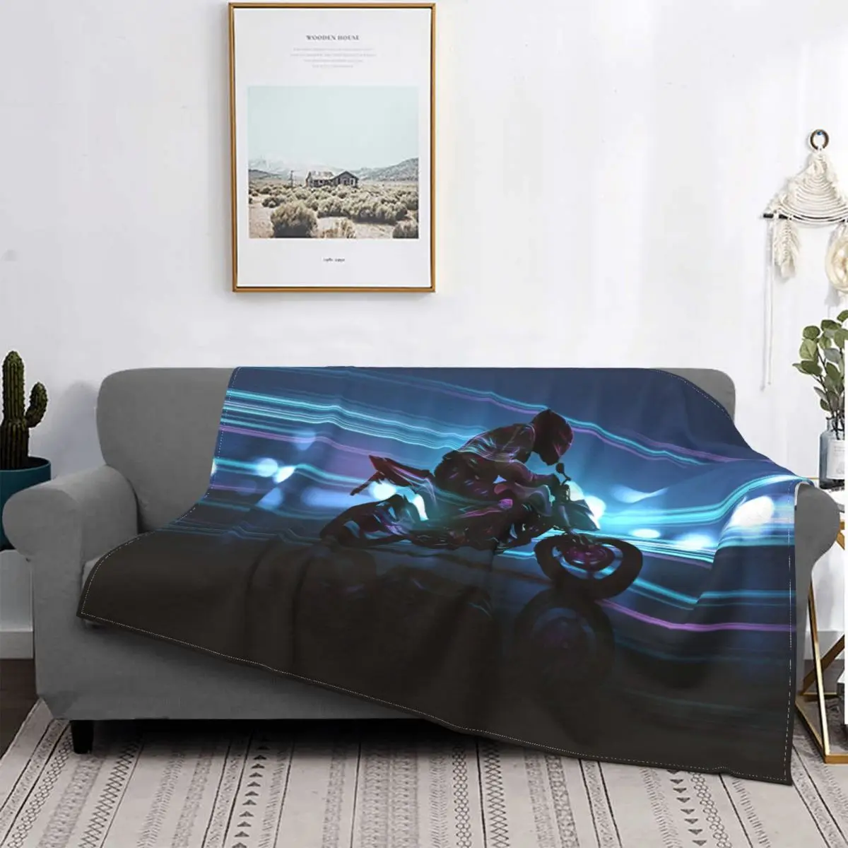 

Motorbike With Futuristic Lighting Effects Motorcycle Blankets Fleece All Season Racing Car Soft Throw Blankets for Home Car