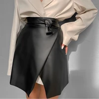 pu faux leather sexy womens skirts split patchwork high waist skirt with belt girls 2021 spring autumn streetwear ladies bottom