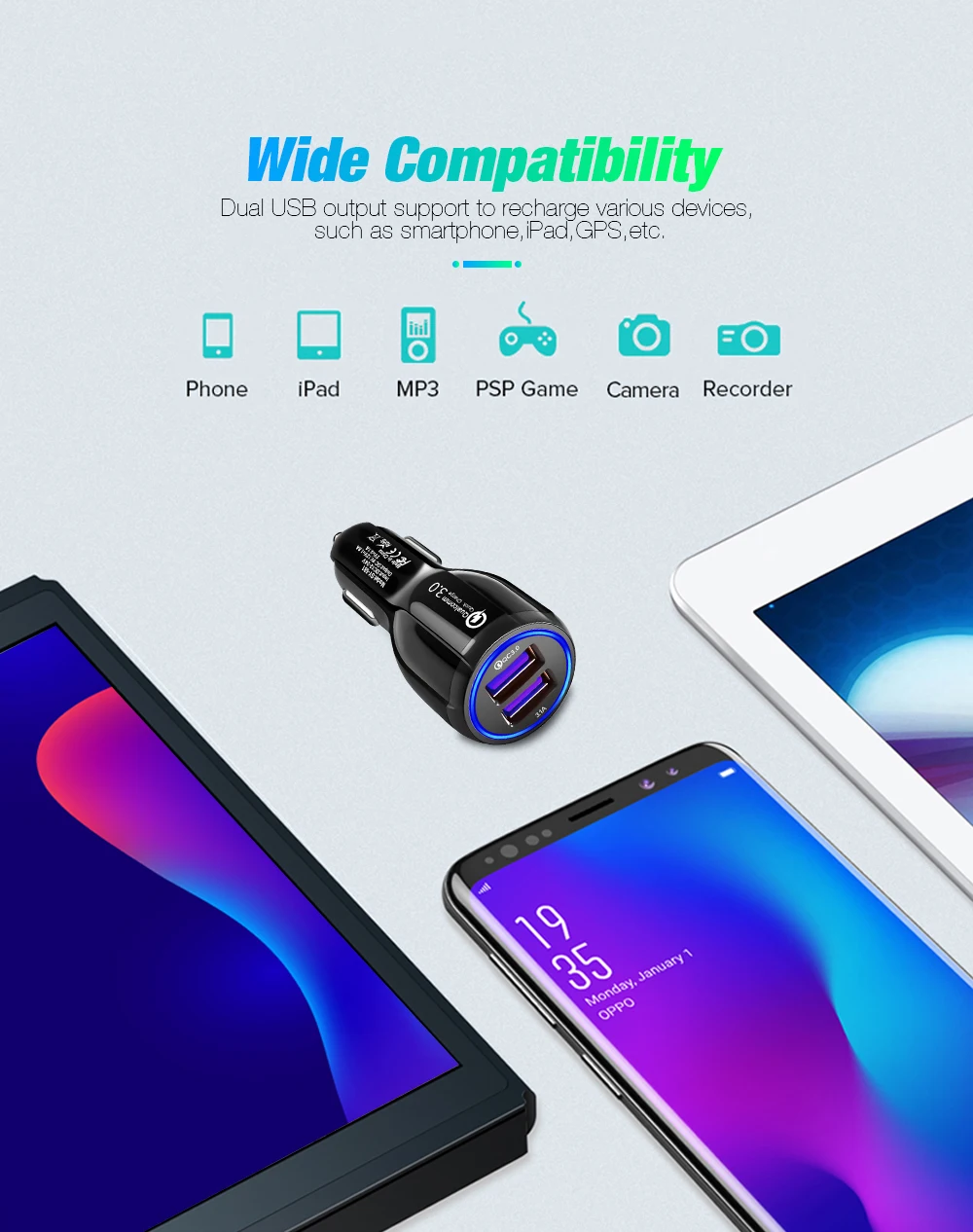 Быстрая зарядка двойной Переходник usb для зарядки в машине 3.1A авто автомобиль 2 usb порта универсальное интеллектуальное зарядное устройство для смартфона/планшета
