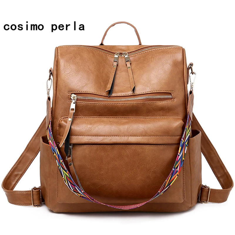 Рюкзак женский из искусственной кожи большой емкости коричневый | Багаж и сумки