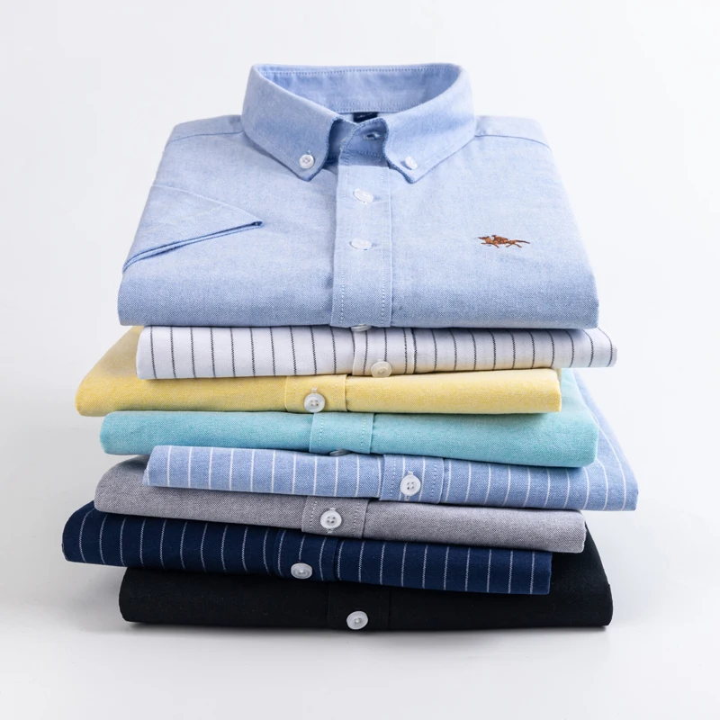 

Men Striped Dress Shirt 2021 Summer Short Sleeve White Tuxedo Shirt Plus Size Embroidery Tops Business Solid Color Male Clothes