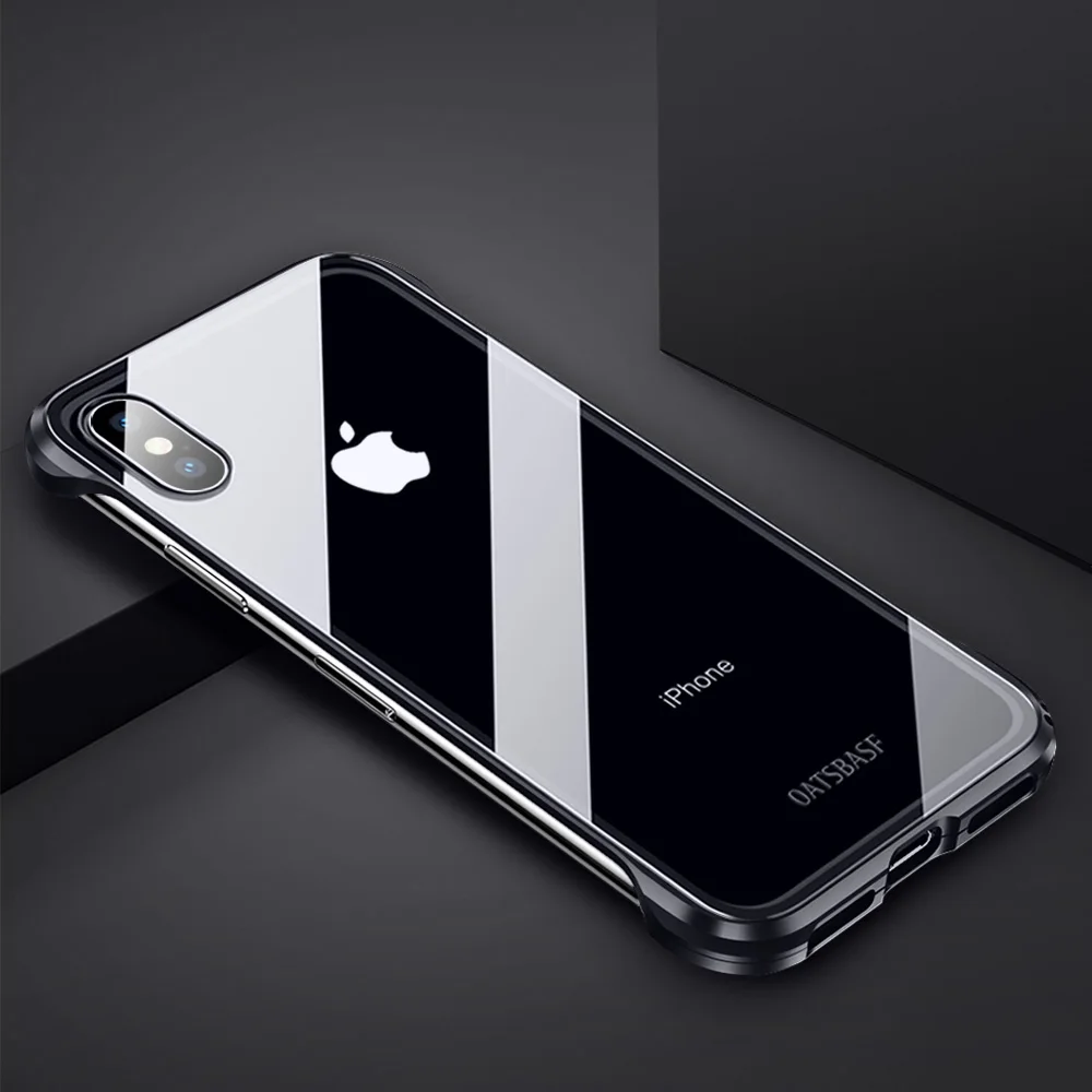 Металлический чехол из закаленного стекла для телефона iPhone X XS простой