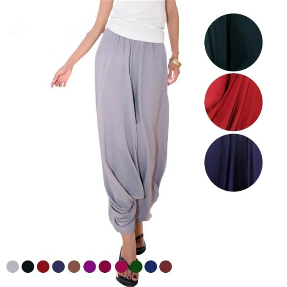 

Women Spring Mid Elastic Waist 100% Cotton Loose Capris Summer Lantern Loose Crotch Trousers Lady Solid Oversized Hip Hop Pants