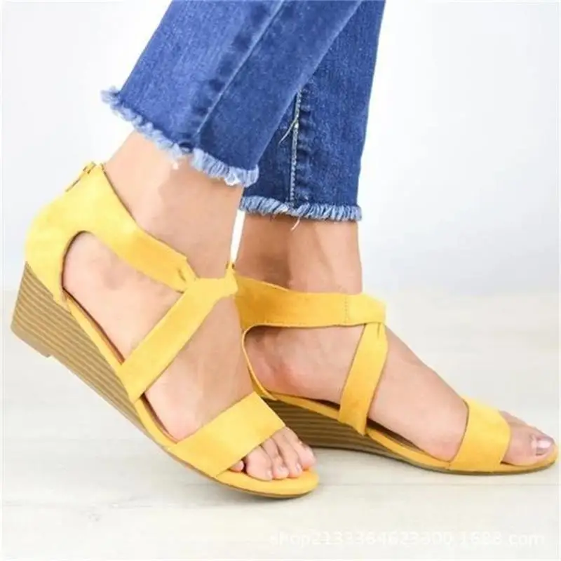 

Women's 2021 New Faux Suede Solid Color Simple Slip-on Slope Heel Comfortable Cool Fashion Casual All-match Sandals 1KB043