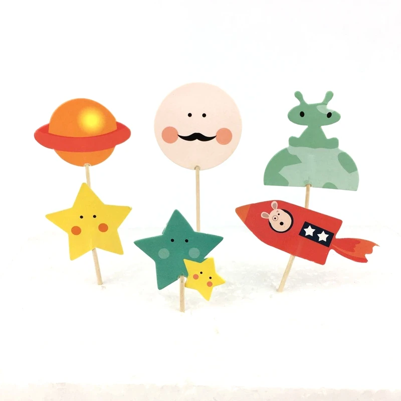 Космическая серия Toppers Planet UFO Rocket Moon Cake Topper Dessert Decoration с днем рождения вечерние