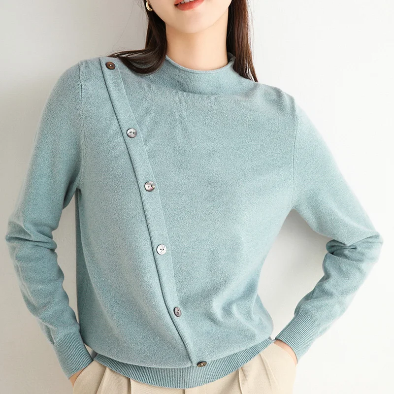 

New half high neck Pullover for women's loose short long sleeve versatile bottom knit warm non cashmere sweater
