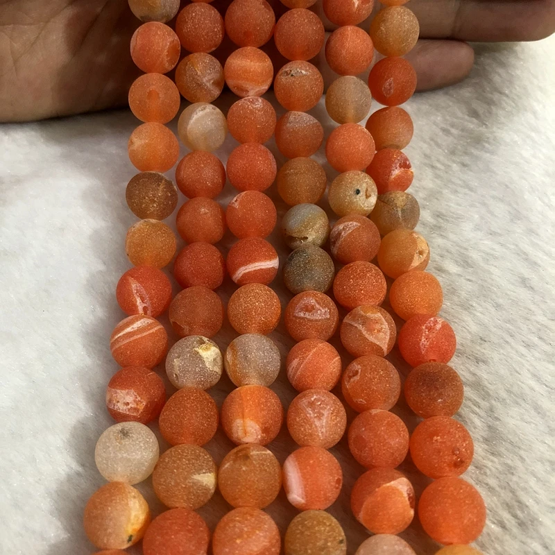 Natural Orange Geode Agate Beads 10mm Round Gem stone Loose For Jewelry Making 1of 15.5&quot string | Украшения и аксессуары