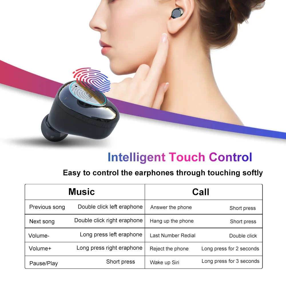 Bluetooth гарнитуры TWS беспроводные вакуумные стереонаушники Touch Mini черные наушники