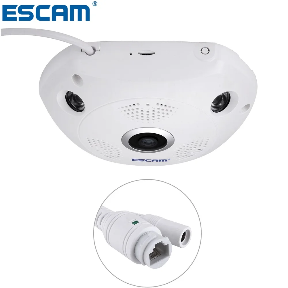 ESCAM камера рыбий глаз с поддержкой VR Box QP180 Shark 960P IP Wi Fi 360 МП градусов панорамная