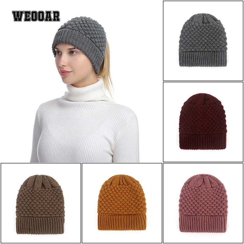 

WEOOAR Luxury Winter Hats for Women Men Beanies Knitted Wool Women's Ponytail Cap Warmer Bonnet Ladies Female Hats Unisex MZ181