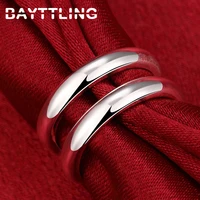 bayttling silver color simple glossy 2 line open round ring for women men fashion jewelry wedding party gifts